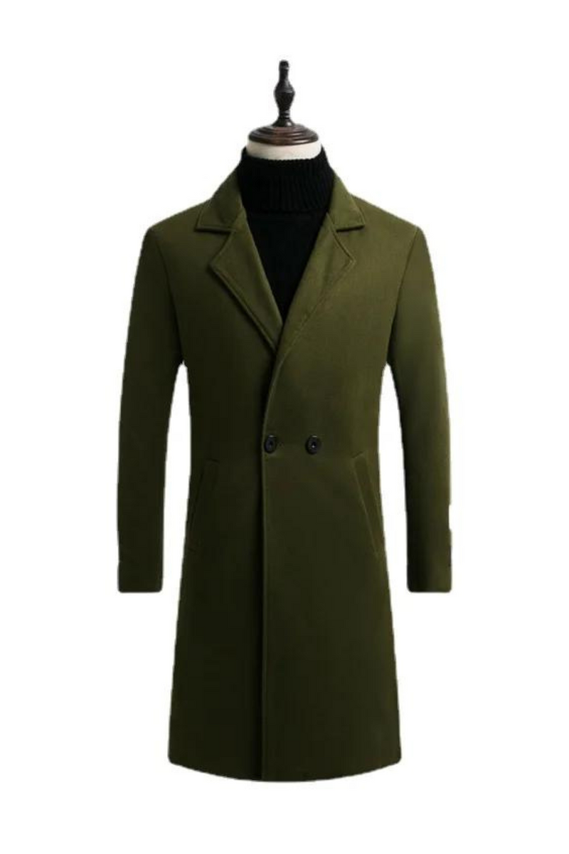 Autumn Winter Men's Woolen Coat Wool Warm Stand Collar Long Sleeve Trench Jacket