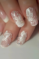 24pcs White Red Cherry Press on Nails Art with Charms Fake Nails Short Cute False Stick-on Nails