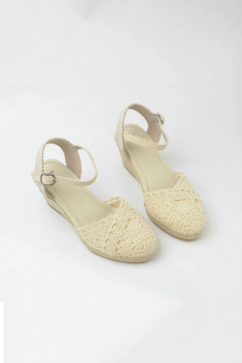 Summer Women Sandals Laces Upper Espadrilles Round Toe Wedges