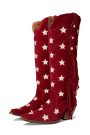 Tassel Western Boots Pointed Toe Chunky Heel Women's Long Boots