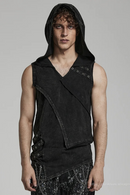 Men Punk Handsome Elastic Knitted Hooded Vest Men Black Tank Spring Summer