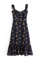 Summer Dress Chiffon Pastoral Style Vintage Ruffle Floral Midi Dress Women