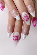 Handmade Manicure Medium Almond Fake Nails Flower Summer Hot  Limited Press On Nails
