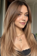 Chestnut Brown Synthetic Wig with Bangs Long Straight Wig Natural Layered Hair Smooth Soft Daily Wig Heat Resistant