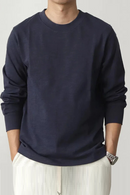 Heavy bamboo cotton long sleeve men's T-shirt American retro loose casual thick solid