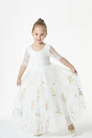 Baby Girl Princess Lace Flower Embroidery Child Wedding Party Birthday Baby Clothes