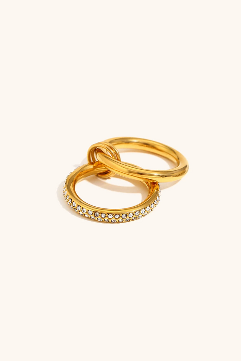 Stainless Steel White Cubic Zirconia Inlaid Double Layer Ring Waterproof Jewelry Gifts