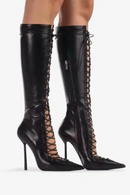 Spring Summer Lace Up Short Boots Side Zipper Banquet Slimming Knee Length Women Boots