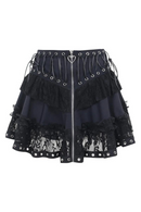 Kawaii Black Gothic Skater Mini Skirts Zipper Front Women's Punk Skirt