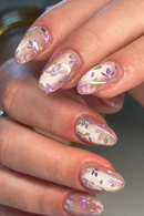 24pcs Cat Eye Press on Nails Finished Flower Design Full Cover Almond False Nail