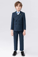 Child Formal Navy Suit Set Boy Piano Host Wedding Party Photography Costume Kids Blazer Vest Pants Bowtie