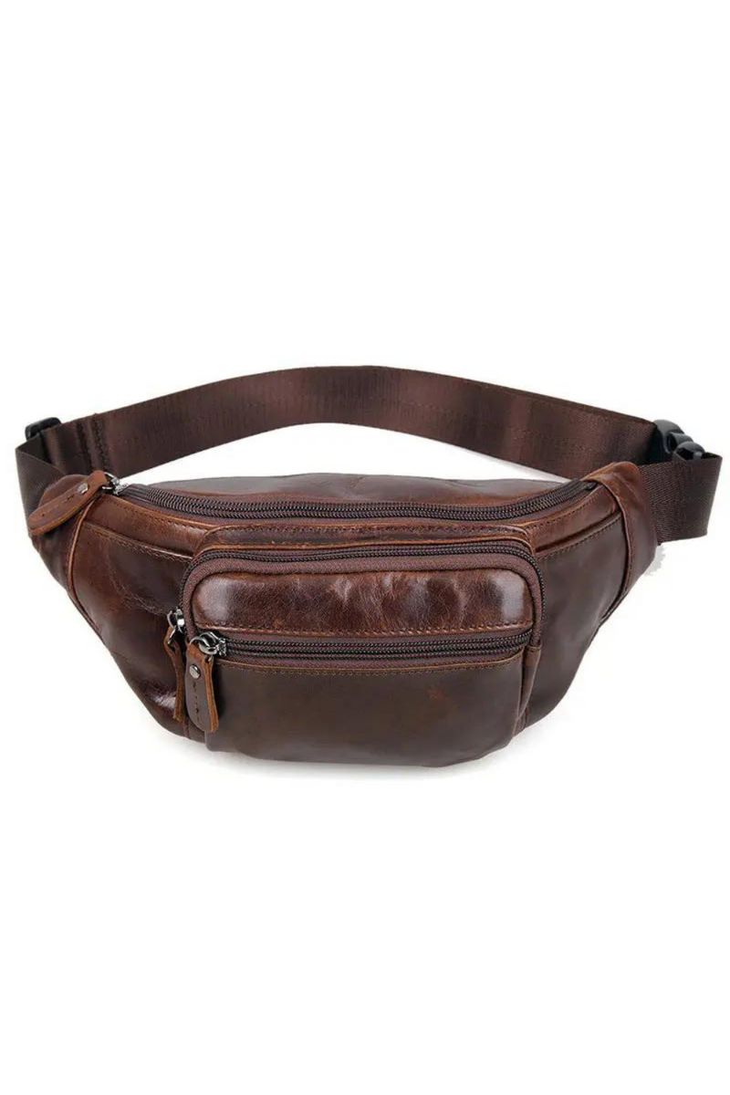 Men Genuine Leather Fanny Pack Bag for Phone Pouch Male Leather Messenger Bags Fanny Male Travel Waist Bag Men