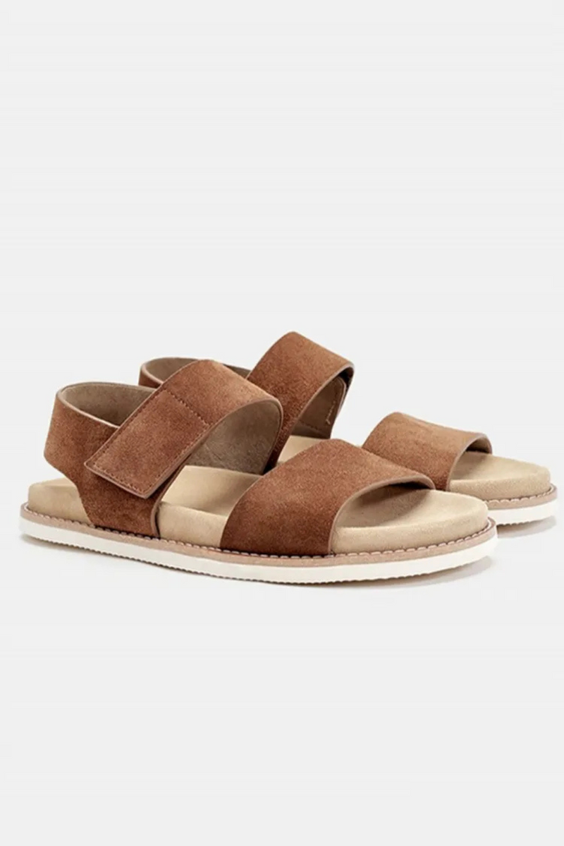 Summer Men Outside Leisure Handmade Genuine Leather Breathable Sandals Hook Loop Flat Beach Shoes