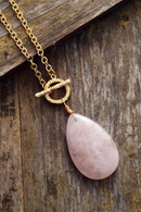 Teardrop Pendant Lariat Gold Plated Chain Healing Stone Necklace Elegant Jewellery