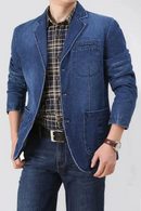 Men's Denim Blazer Male Jean Suit Jacket Coat Denim Outwear