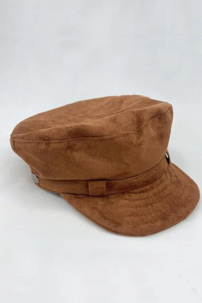 Retro Brown Suede Winter Military Cap Men Women Flat Newsboy Cap Autumn Belt Ribbon Visor Hat