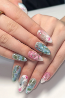 Blue Green Smudging Almond False Nails Sweet & Charming Reusable False Nails for Manicure Lovers and Beauty Bloggers