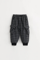 Boys Black and White Check Single Tweed Drawstring Trousers Pants Trousers for Winter