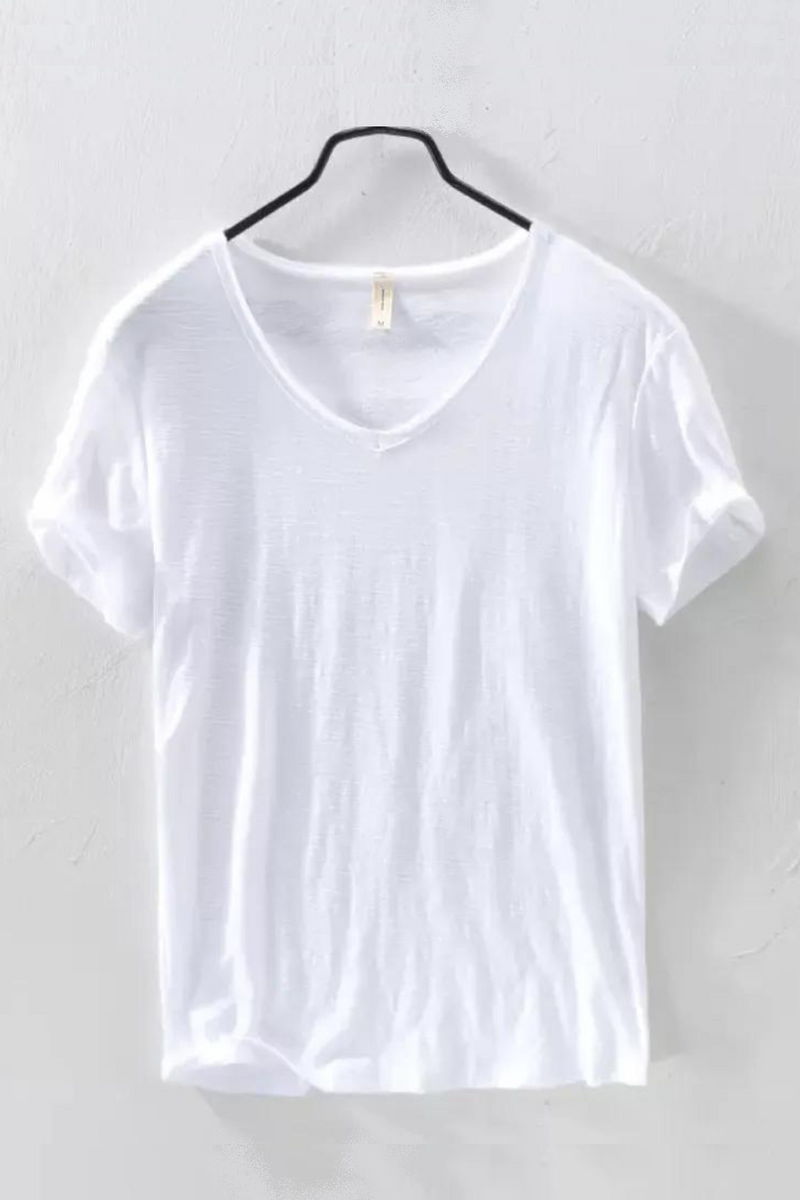 Solid V-Neck Short Sleeved Tees