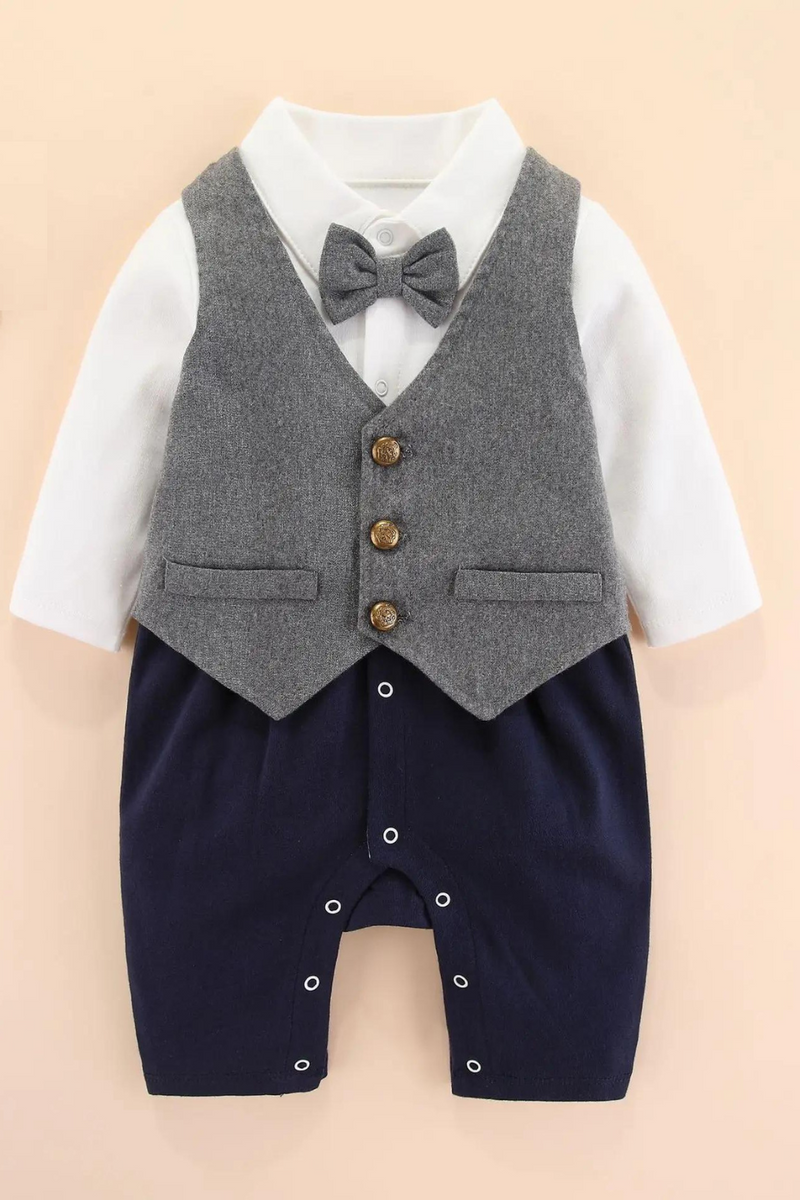 Spring Baby Rompers Gentleman Infant Boys Jumpsuits Kids Clothes Baby Outfits with Waistcoat