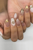24pcs Baroque Style Press on Nails Gold Moon Star False Nails Wearable Ins Shiny
