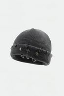 Street hip-hop retro cross ring perforated woolen hat