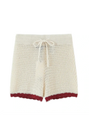 Women Beige Lace Up Knitted Mini Shorts Female Chic Lady Shorts