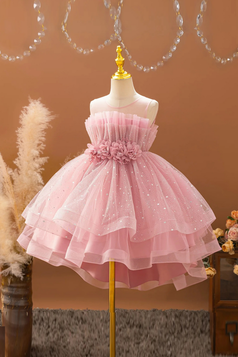 Spring and Summer Girls Decal Sequin Sleeveless Mesh Trailing Princess Dress Wedding Flower Girl Dress