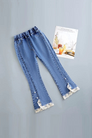 Girl denim jeans spring and autumn casual denim trousers children