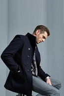 Autumn and Winter Trench Coat Men's Casual Slim Wool Men Lapel Medium Long Trench Coat