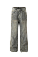 Spliced Denim Pants Men Straight Loose Wide Leg Dirty Wash Jeans Men Trousers