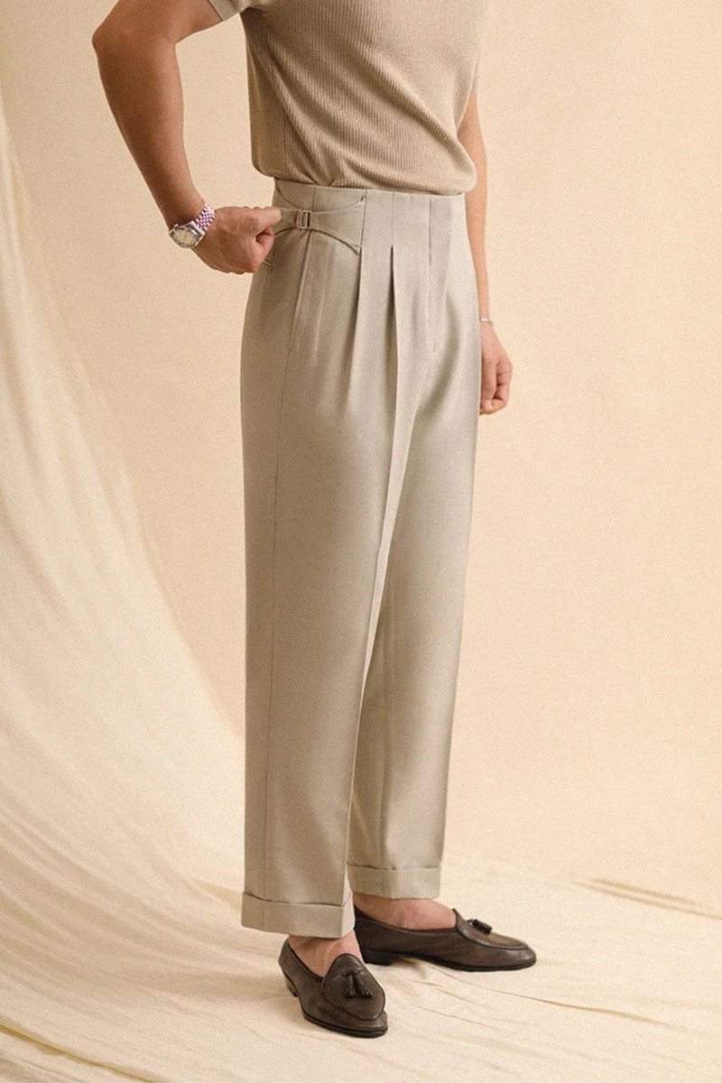 Men's Summer Straight Pants Loose Fitting Naples Casual Pants High Waisted Office Trousers Men