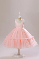 Casual Pink Tulle Girls Princess Dress Sleeveless Summer Kids Clothes Children Party Birthday Wear for Baby