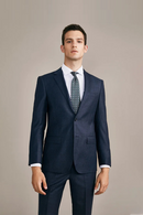 Men Luxury Suits Set Wool Cashmere Deep Blue Plaid Blazer Pant Slim Fit Wedding Groom Wear