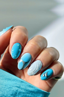 24pcs False Nails Sets Blue Full Cover Nail Tip Oval Almond Press on Nails