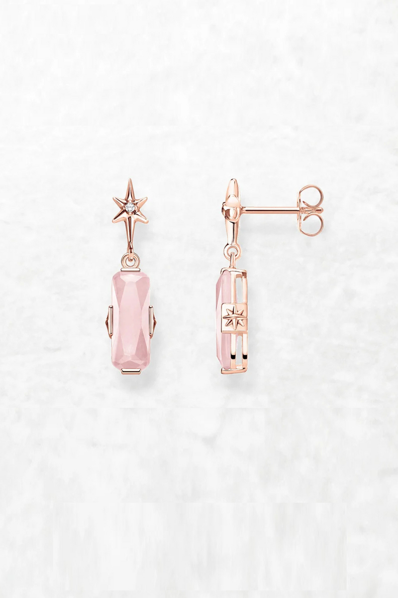 Pink Stone Rose Gold Plated Stud Earrings Europe Romantic Fine Jewerly For Women Gift In Real 925 Sterling Silver