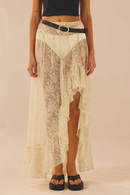 Women Lace Long Skirts High Waist Hem Ruffle Midi Skirts Flowy Skirts Streetwear