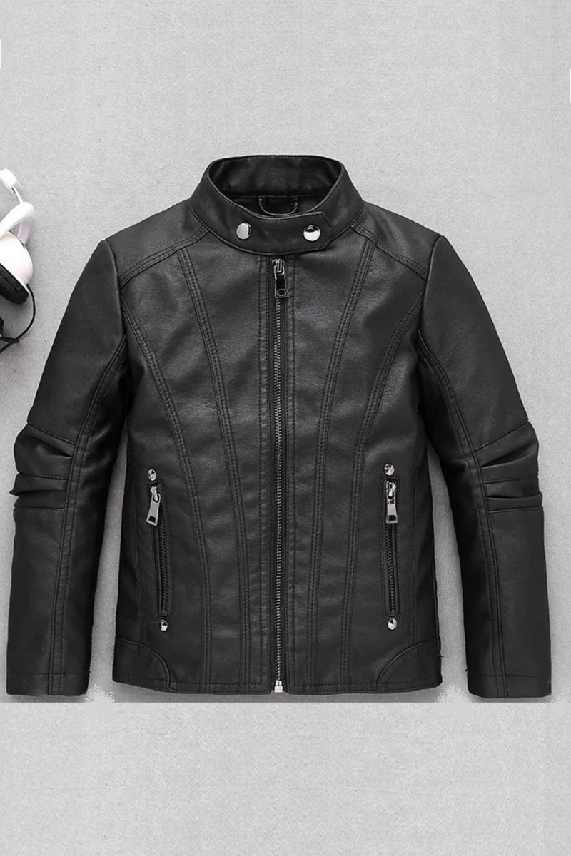 Autumn Winter Children's Leather Motorcycle Jackets Boys Girls Plus Velvet Leather Coats Kids Zipper Tops