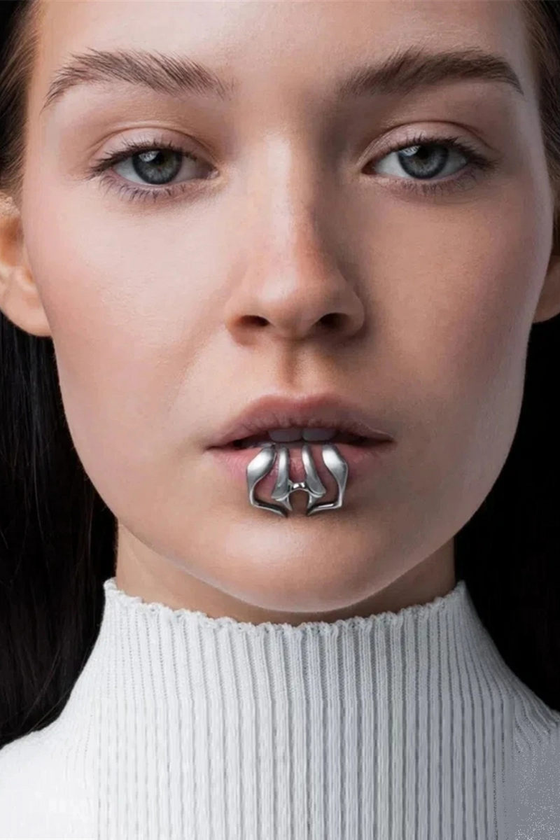 Gothic Geometric Beast Tooth Metal Lip Clip Set For Men Women Party Individuality Face Accessories