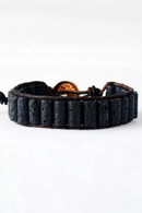 Man Wrap Bracelet Lava Stone Steampunk Gothic Hiphop Rock Single Leather Bracelets Couples Lovers Male Female Jewelry