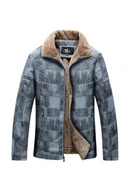 Men Winter Fleece Leather Jacket Business Casual Woolen Leather Coat Khaki Warm Coat for Male