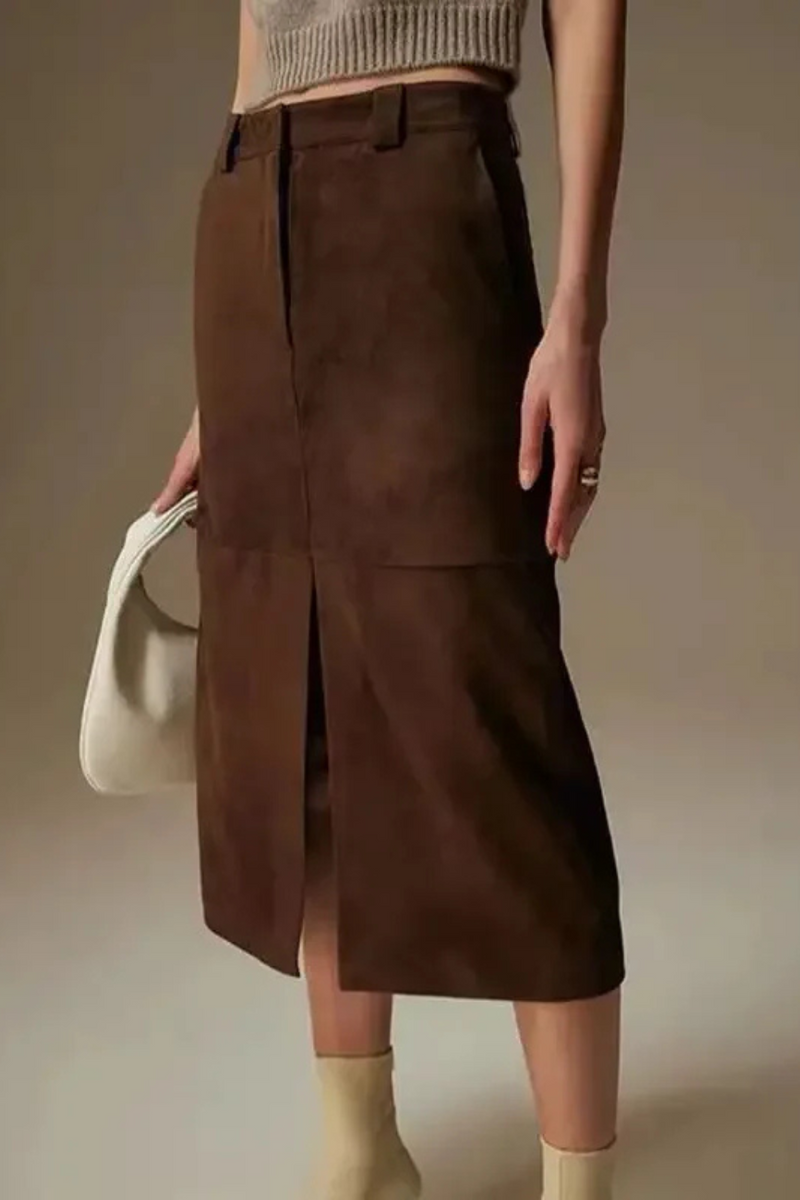 Lady Luxury Leather Skirt Women Skirt Spring Autumn Genuine Midi Dress