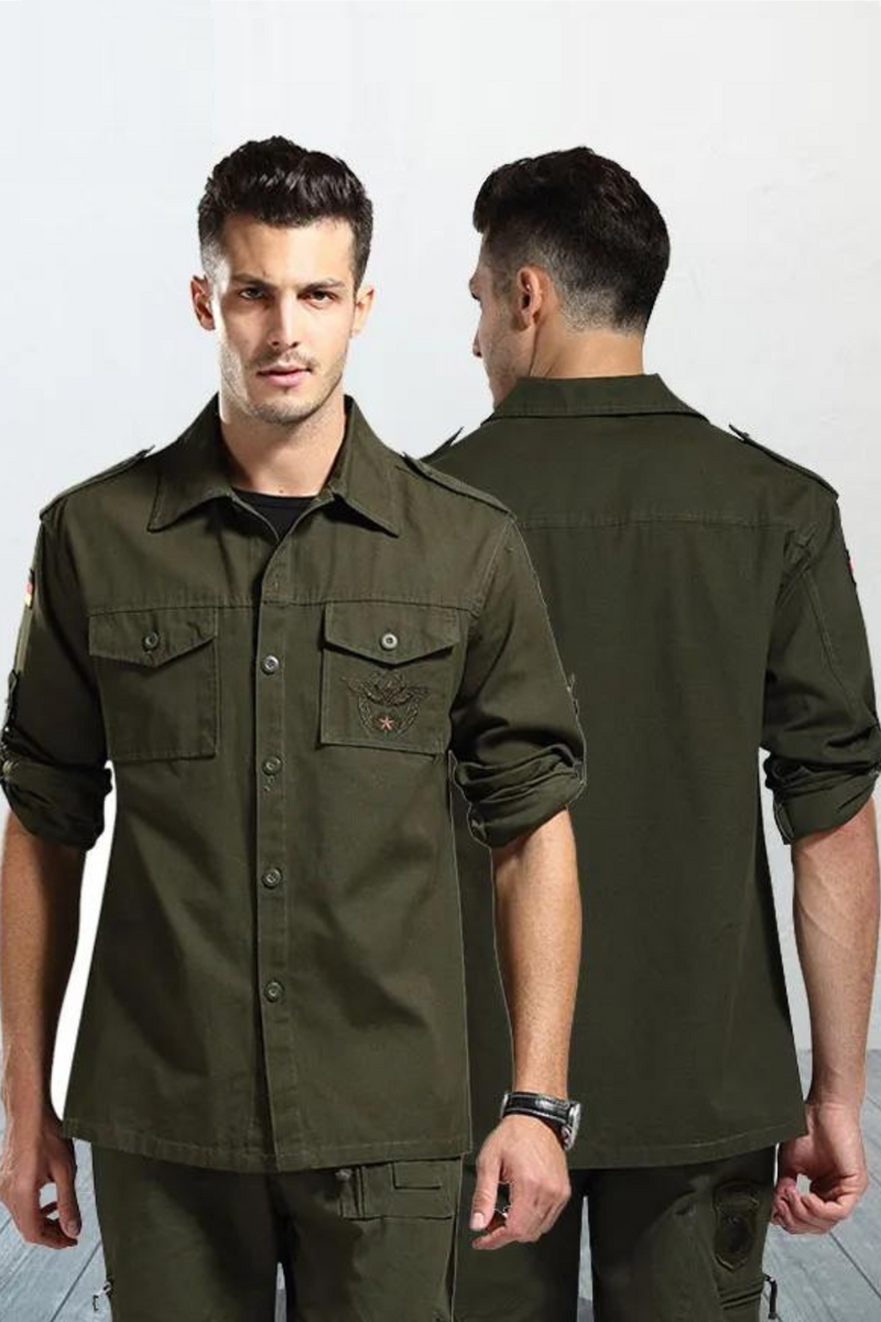 Military Men's Cargo Shirt Thicken Long Sleeve Pure Cotton Casual Shirt Men Clothing