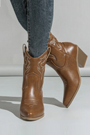 Embroidery Pointed Toe Ankle Boots Women Punk Square Heels Short Western Booties Shoes