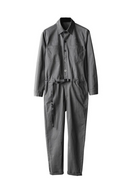 Men Gray Jumpsuits Long Sleeve Adjustable Waist Overalls Pockets Coveralls