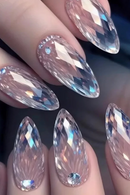 Nail Almond Armor Piercing Water Drop Crystal Detachable Nail Plate with Jelly Glue France Press on Nail Tip Wearable Full Cover