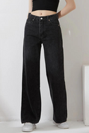 Women Street Style Wide Leg Long Denim Pants Ladies Spring Autumn Button Fly High Waist Pockets Casual Jeans