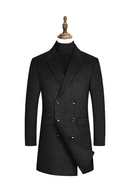 Autumn mid length double breasted woolen coat for men's pointed neck casual slim fitting woolen coat