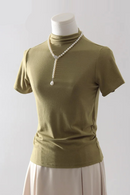 Short Sleeve T Shirts Women Spring Summer Half Turtleneck White Top Tees For Ladies