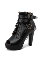 Ladies Shoes Open Toe Thick Heels 12cm Lace Up Buckles Platform 3cm Women Sandals Party